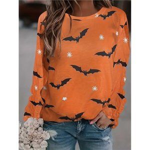 Plus Size Bat Print Halloween T-Shirt for Women